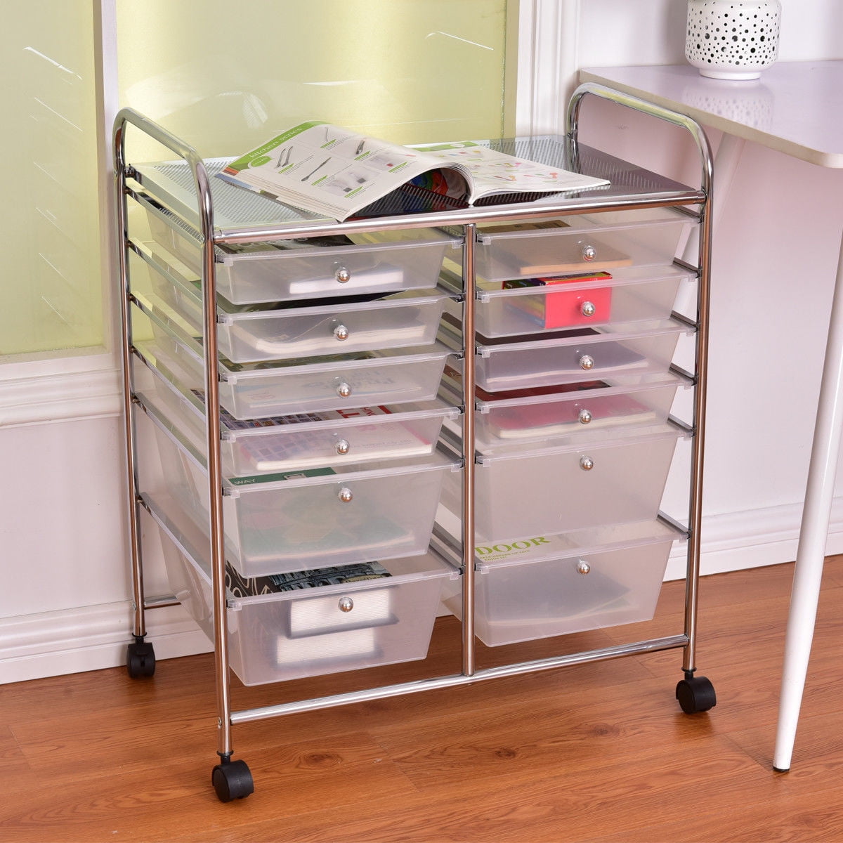 Costway 12 Drawer Rolling Storage Cart Scrapbook Paper Office School Organizer by Costway