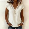 thumbnail image 2 of WCJM 2026 Summer Womens Lace Trim Blouse V Neck Short Sleeve Casual Beach Vacation Top (White,2XL), 2 of 9