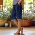 thumbnail image 2 of LAJPXKHY Bermuda Shorts for Women Summer Casual Knee Length Elastic High Waist Striped Wide Leg Lightweight Shorts with Pockets, 2 of 6