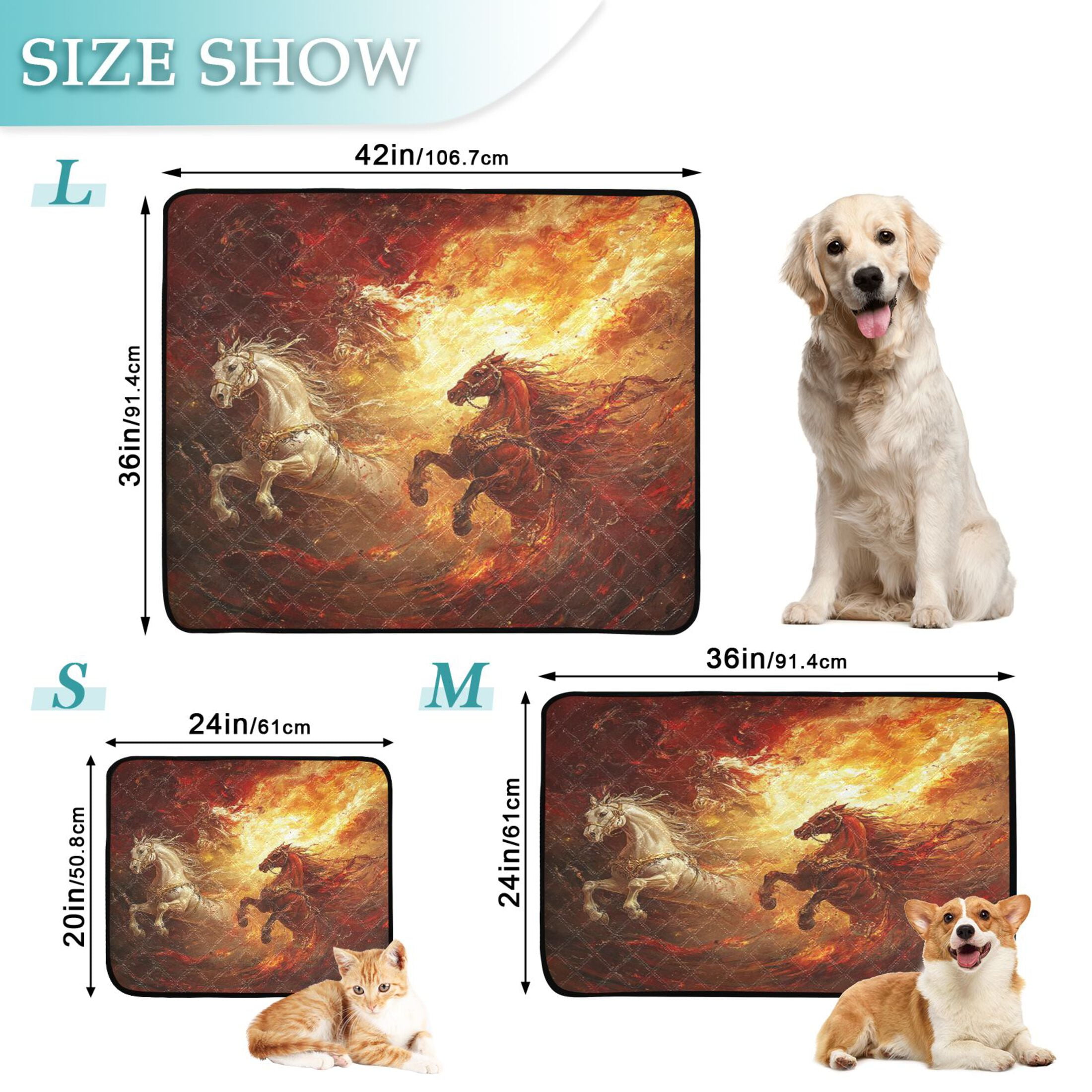 Qxltty Flaming War Horses Cat litter Pads Pet Set of 3 Diaper Mats Center Anti-leakage Layer Absorbent Soft and Comfortable
