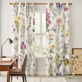 thumbnail image 4 of Wildflowers Kitchen Curtains 96 Inch Length, Blossoming Botanical Prints Garden Floral Grommet Top Bedroom Living Room Curtains, Light Filtering Cafe Curtain Drapes 2 Panels Set 104''x96'', 4 of 9