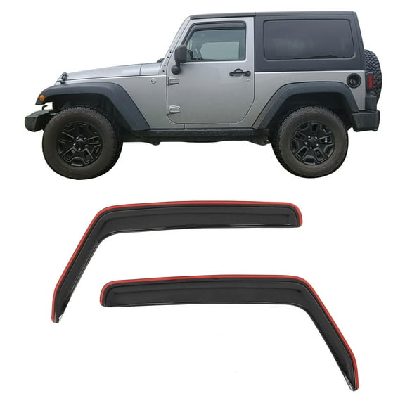 Ikon Motorsports In-Channel Window Visors Fits 2007-2017 Jeep Wrangler & 2018 Wrangler JK 2Dr, Slim Style Deflectors, Acrylic Smoke 2PCS