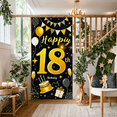 thumbnail image 4 of Black Background Gold Elements 18th Happy Birthday Banner Party Decoration Photography Props Backdrop for Birthday Parties Celebrations Events Photo Shoots, 4 of 7