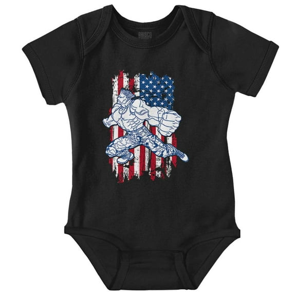 Street Fighter America Flag USA Guile Romper Boys or Girls Infant Baby Brisco Brands NB
