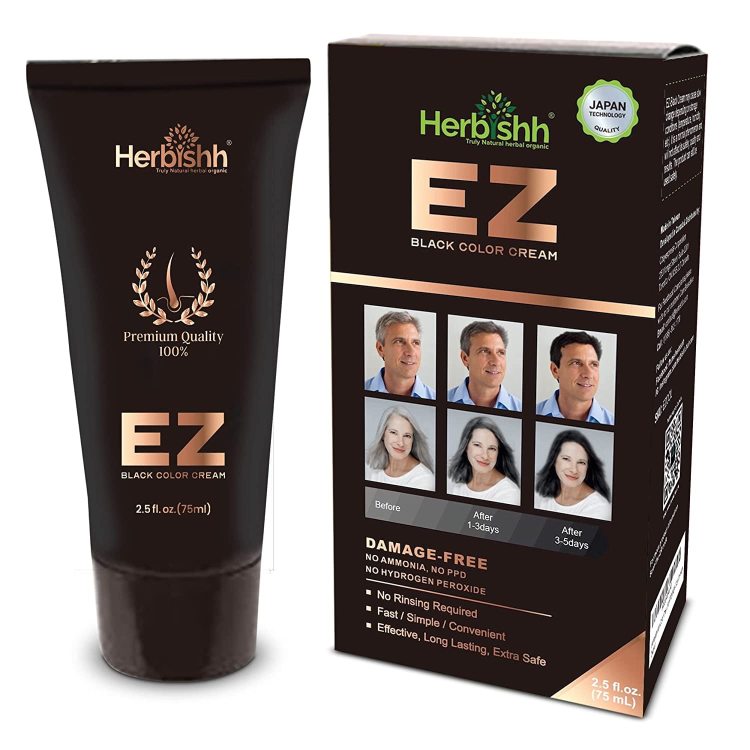 Herbishh Black Hair Dye Cream for Gray Hair Coverage – No Rinse, Unisex,  Hair Color Cream 