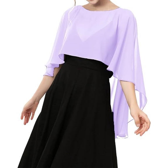 Lumtrix Capelets For Women Chiffon Cape Shawls And Wraps For Evening Dresses Soft Bridesmaid Shawl Chiffon Cape Wedding Cover Up Light Purple One Size
