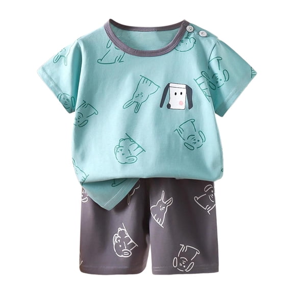 LRen Boy Clothes Size 7-8 Outfits,Boys Outfits 2PCS Short Sleeve Graphic T-Shirt and Short Set Summer Casual Clother for Kids