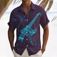 thumbnail image 2 of Telankuip Men's Guitar Pattern Short Sleeve Shirts Lapel Button down Music Festival Print Shirt Summer Tropical Stylish Beach Vacation Casual Top for Loose Comfy Light Purple XXXXL, 2 of 4