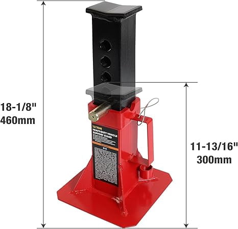 JACK BOSS Heavy Duty 12 Ton Pin Style Adjustable Height Automotive Jack Stands, Red, 1 Pair