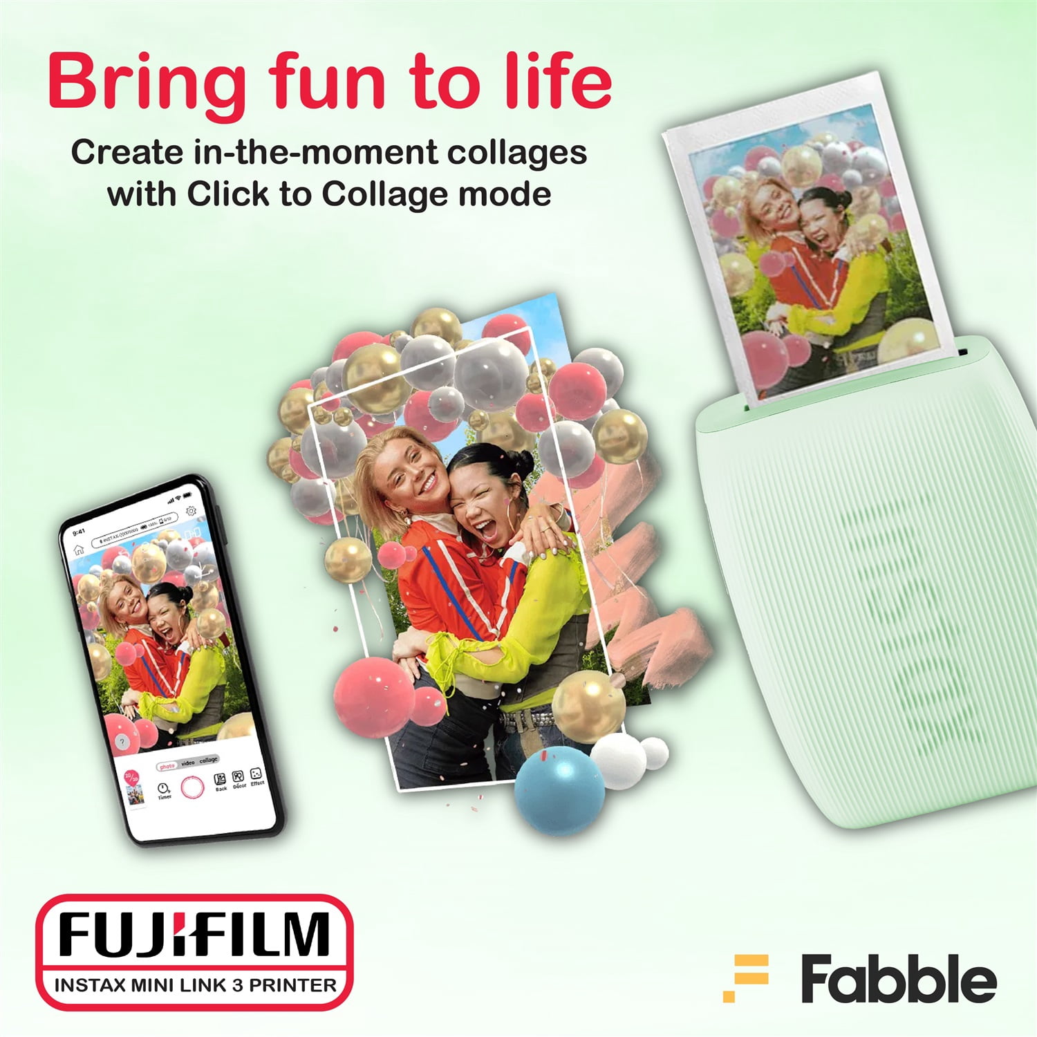 Fujifilm Instax Mini Link 3 Smartphone Printer – Sage Green Bundle with a Protective Case, Twin Pack Instant Film (20 Sheets), Hanging Photo Frames, and Premium Microfiber Cleaning Cloth