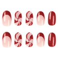 thumbnail image 2 of Christmas Nails Fofosbeauty 24 pcs Almond Fake Nails Tips, Medium Press on French Nails, Christmas Round French Wind, 2 of 10