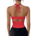 thumbnail image 5 of Women's Halter Neck Tank Top, Solid Color Backless Knit Vest with Built-In Bra, Chic & Stylish Sleeveless Top for Summer, Going Out, and Layered Outfits-Red, 5 of 6