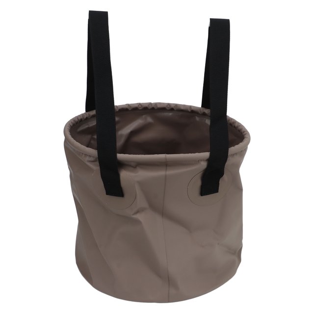 Camping Collapsible Bucket 10L Capacity Food Grade PVC Mesh Side Reinforced Rope Portable Outdoor Foldable Bucket for Travel Sand Color