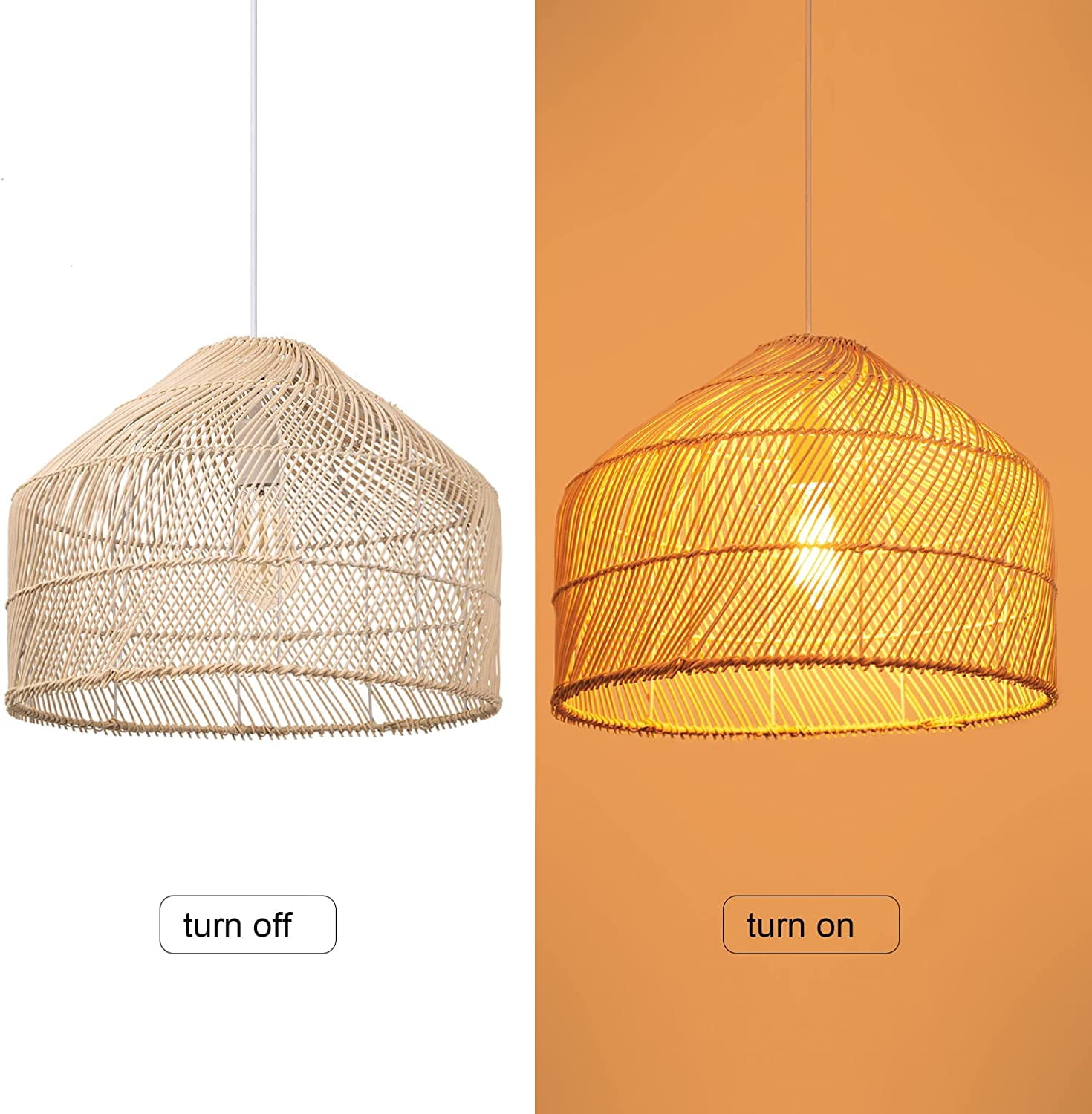 Arturesthome Black Rattan Pendant Lights Lampshade Wicker Hanging Light Fixture Chandelier for Kitchen Island Dining Room Entryway Hallway