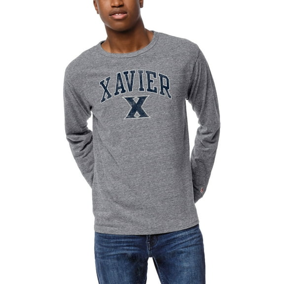 Men's League Collegiate Wear  Heather Gray Xavier Musketeers  Victory Falls Tri-Blend Long Sleeve T-Shirt