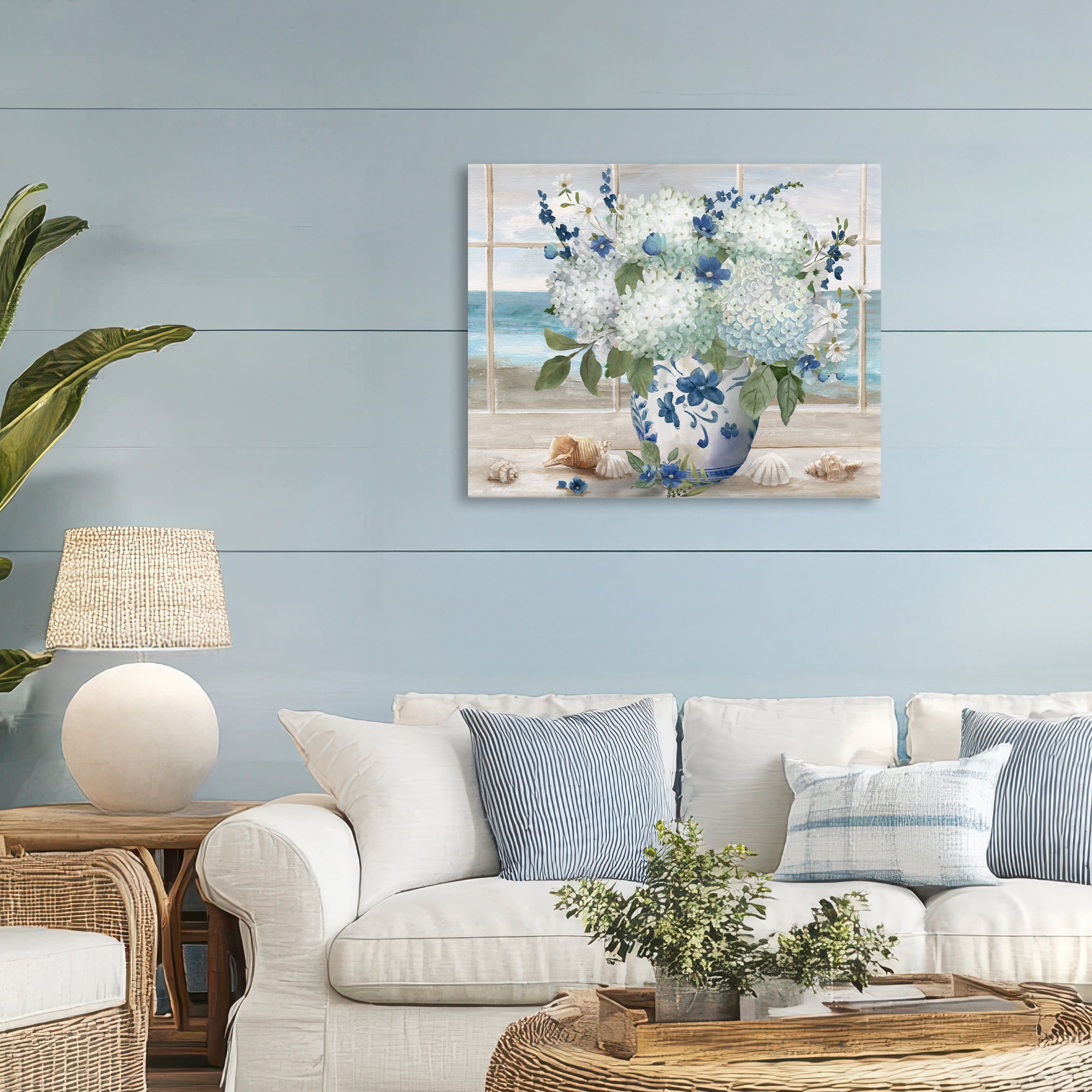 Stupell Industries Seaside Hydrangea Bouquet in Window Canvas Wall Art, design by Nan