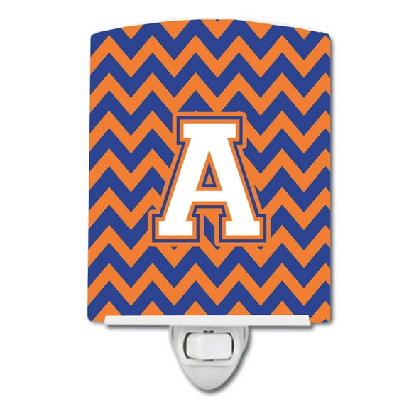 Caroline's Treasures CJ1060-ACNL Letter A Chevron Blue and Orange #3 Ceramic Night Light, 6x4x3", multicolor