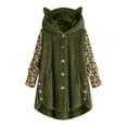 thumbnail image 3 of Patlollav Womens Plush Tops Hooded Cardigan Leopard Patchwork Coat Jacket, 3 of 7