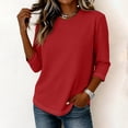 thumbnail image 6 of Womens Tops 3/4 Sleeve Shirts Round Neck Loose Casual Blouses Solid Color Tshirts Red 2XL, 6 of 6