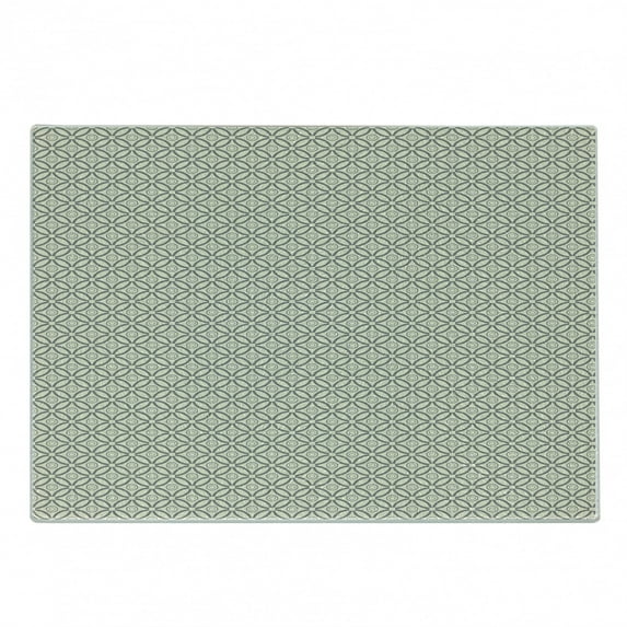 Geometric Cutting Board, Prehistoric Symmetrical Circles Intersecting Geometric Latticework Print, Decorative Tempered Glass Cutting and Serving Board, Small Size, Dimgray and Beige, by Ambesonne