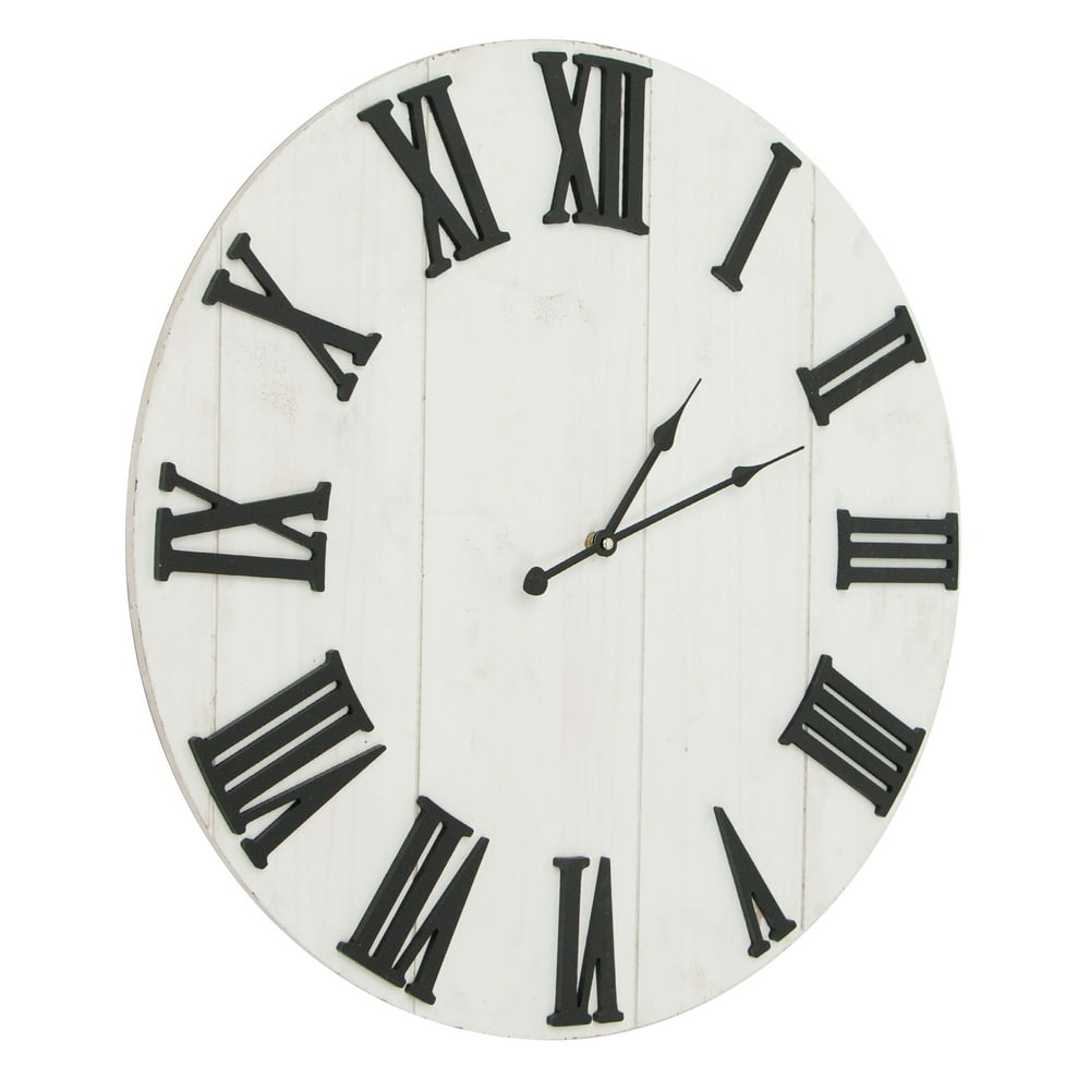 Whitewashed Wood Rustic Oversized Wall Clock (25")