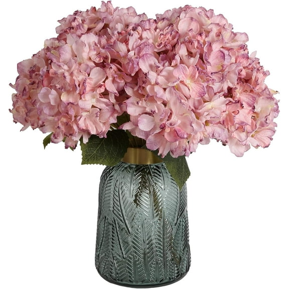 Silk Hydrangea Artificial Flowers, Heads Pink Fake Hydrangeas Vintage Dried Flowers with Stems Pink Hydrangea for Wedding Arrangement Party Office Home Decor(Pink)