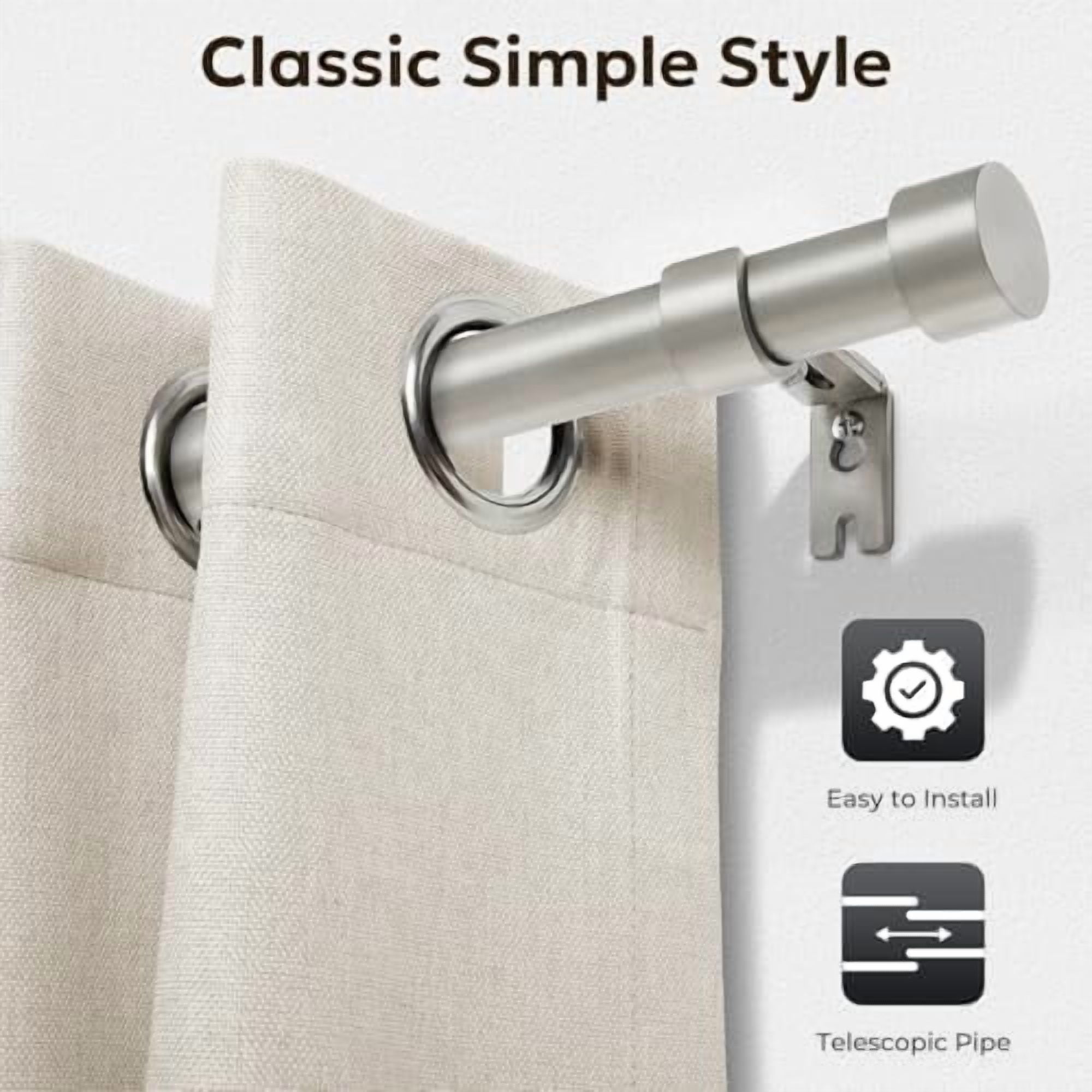 Curtain Rods for Windows 32 to 48, Brushed Nickel Curtain Rod, Adjustable 1 Inch Heavy Duty Outdoor/Indoor Modern Drapery Pole, 32"-48"