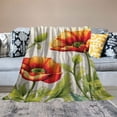 thumbnail image 2 of YANMS Watercolor Retro Red Orange Flowers Exquisite gifts Flannel Blanket Throw Blanket (Universal 1) White, 2 of 6