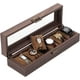 thumbnail image 4 of Caja para relojes con 6 ranuras y tapa de cristal auténtico, estuche de almacenamiento con exhibición de relojes de PU con veta de madera, como regalo para enamorados., 4 of 5