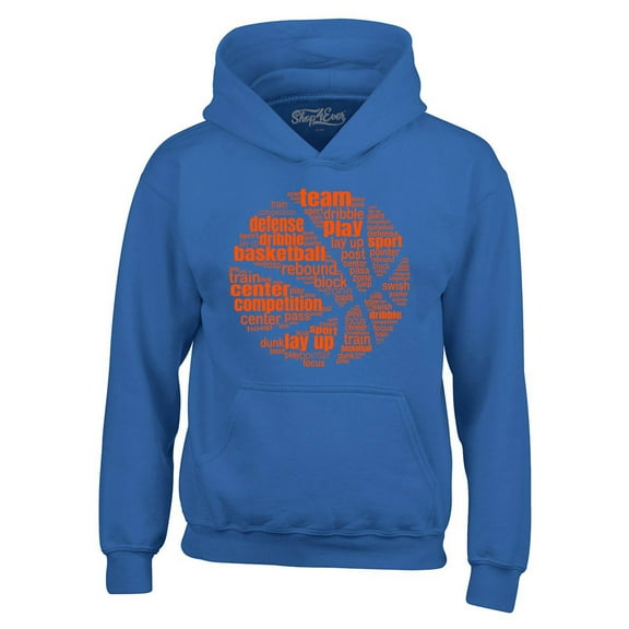 Shop4Ever Men's Basketball Word Cloud Orange Ball Silhouette Hooded Sweatshirt Hoodie XX-Large Royal Blue