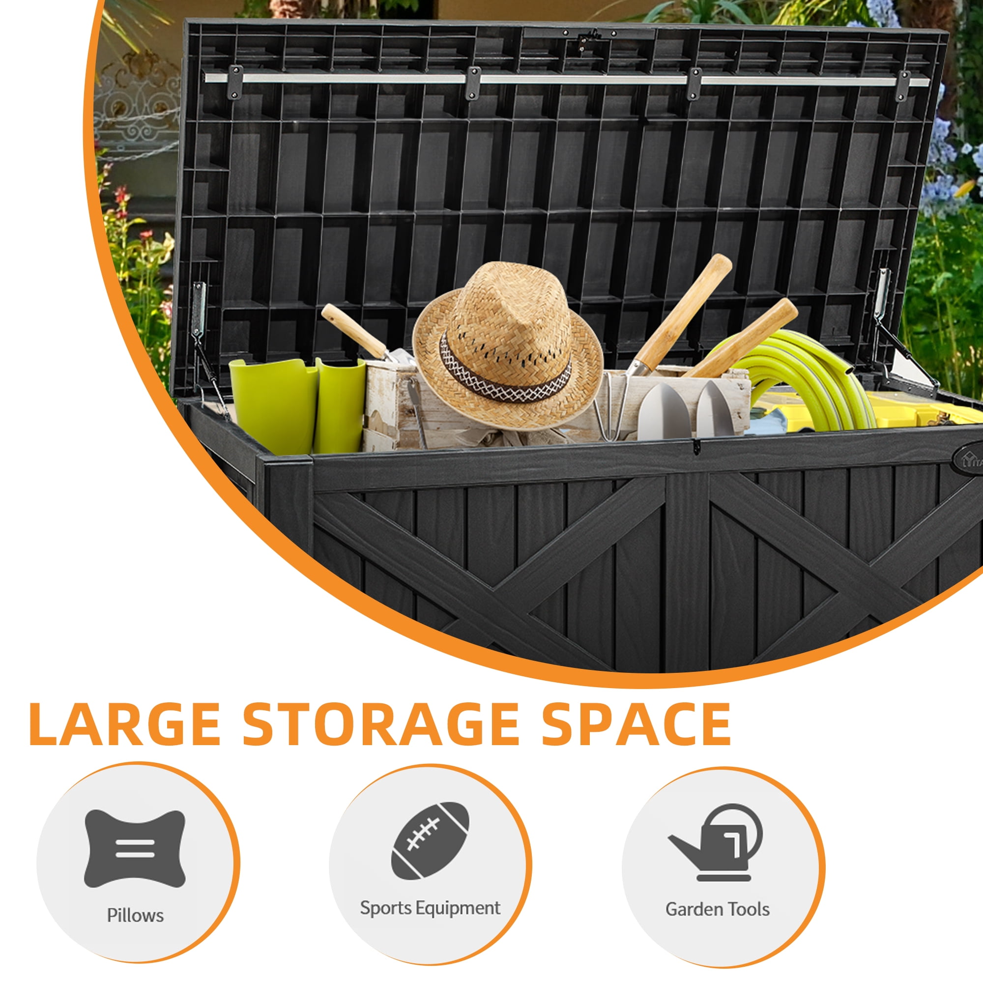 Uforic Outdoor 120 Gallon Large Resin Deck Box, Outdoor Storage Boxes with X-Shaped Front, for Patio Garden, Waterproof & Lockable, Black