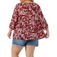 thumbnail image 3 of Agnes Orinda Women's Plus Size Babydoll Blouse Square Neck 3/4 Sleeve Floral Peplum Tops 2X Red, 3 of 6