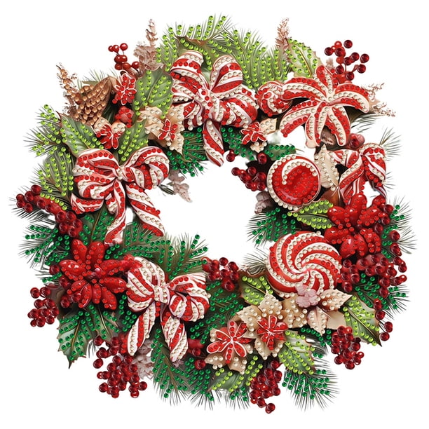 (WQ258) Corona Navidad Con Diamantes Parciales Serie Flores Y Hierba Pintura Diamantes Resina Con Forma Especial 30x30CM