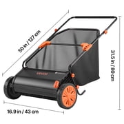 VEVOR Push Lawn Sweeper, 26 in Leaf & Grass Collector with 7 cu. ft. Hopper Bag, Adjustable Brush Height & Spinning Brushes, Heavy Duty Yard Sweeper with Rubber Wheels for Leaves Grass Cleanup