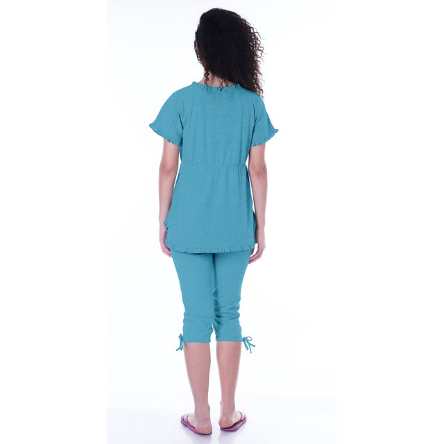 Moomaya Ensemble de Nuit pour Femmes Capri Coton 2 Pcs Chemises de Nuit