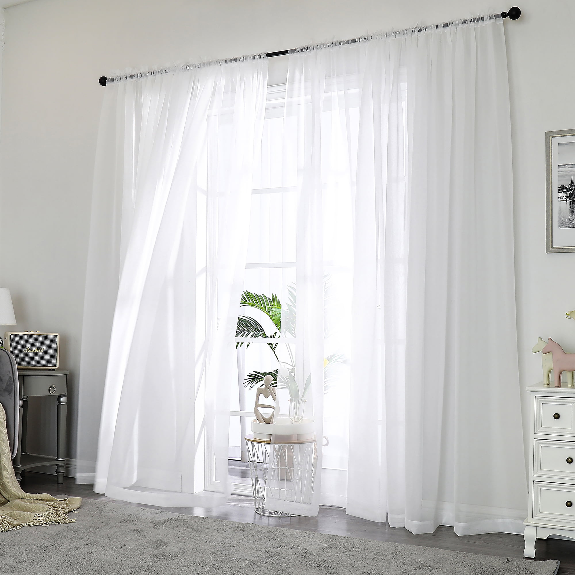 OVZME White Sheer Curtains 84 inch Length 2 Panels Set, Semi Transparent Voile Rod Pocket Sheer Wind(图3)