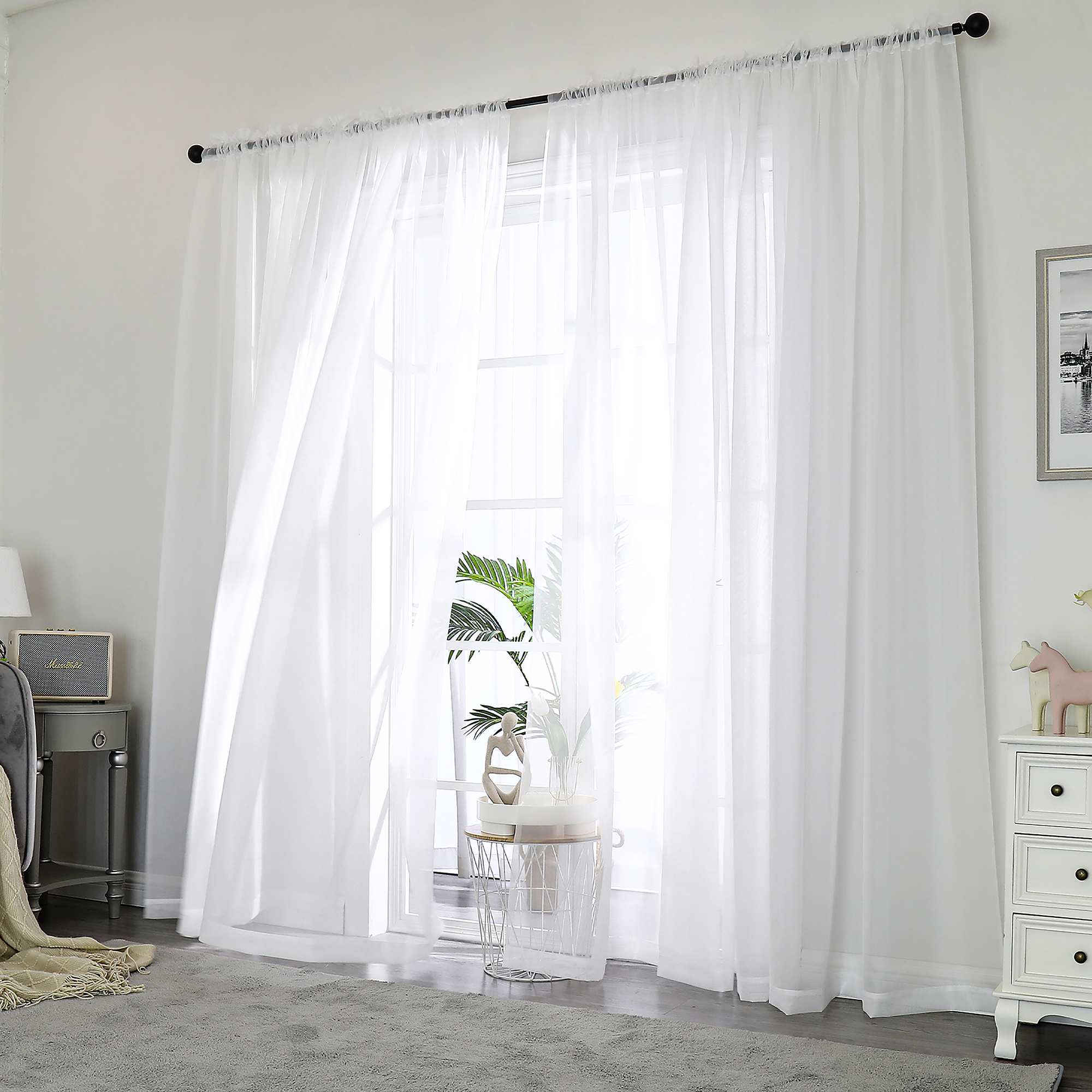OVZME Sheer Curtains 84 Inches, Set of 2 Panels, White photo 3