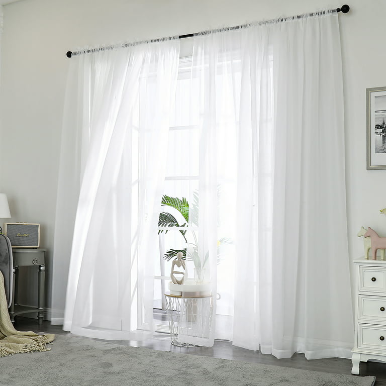 Ovzme White Sheer Curtains 84 Inch Length 2 Panels Set Semi Transpa Voile Rod Pocket Window Ds For Bedroom Living Room Dining Wedding Party Backdrop 40w X 84l Com