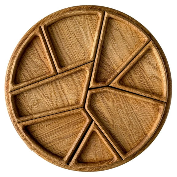 jicheng Divided Wood Serving Tray Creative Round for Candy Veggie Platter Appetizers
