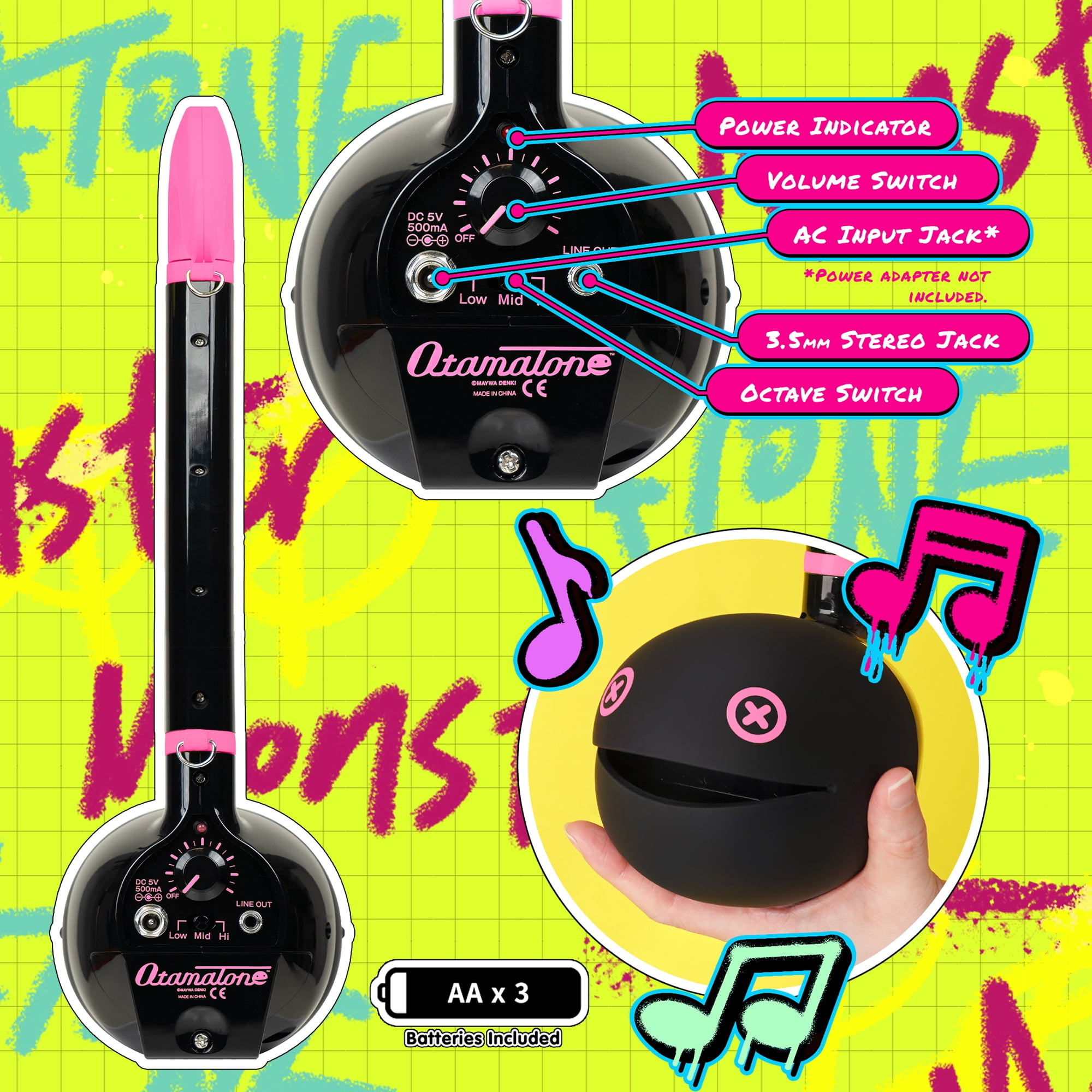 Otamatone Deluxe Musical Instrument Synthesizer for Adults - Monster Pink