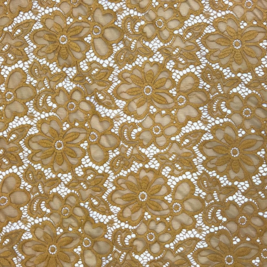 Stretch French Lace Embroidered Floral Florence 58 Wide Fabric Gold 