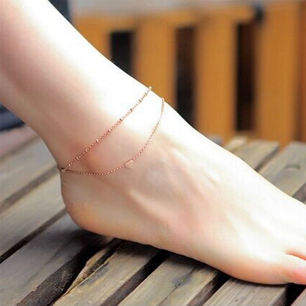 New Women Fashion Love Heart Ankle Bracelet Foot Chain Silver White Anklet Gifts