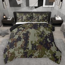 Homewish Pixel Camouflage Queen Comforter Set,Retro Camo Bedding Sets,Black Green Bedding Comforter Set For Boy Teens,Super Cozy Room Decor Reversible,3-Piece