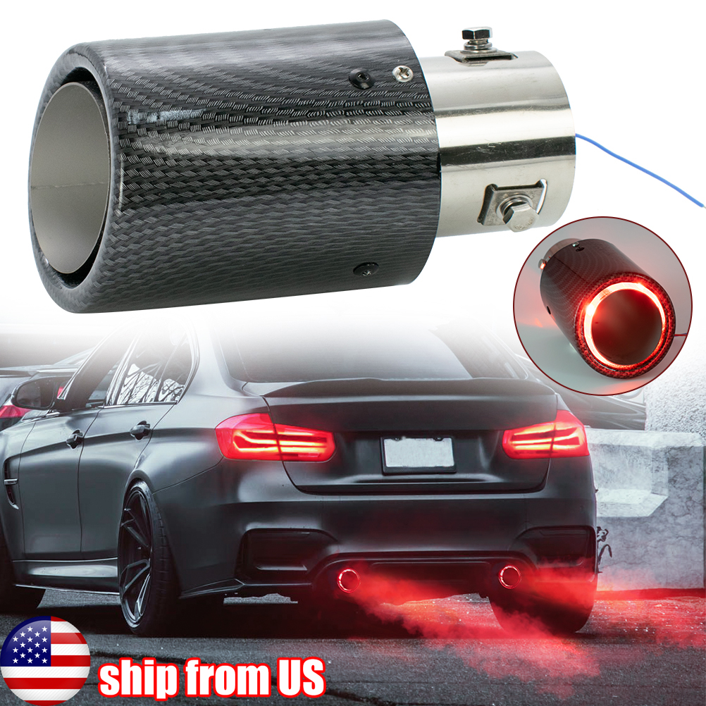 AUTOXBERT 2.5'' Red LED Car Exhaust Pipe Tip Muffler Carbon Fiber Style