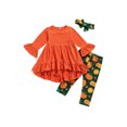 thumbnail image 1 of FOCUSNORM Kids Tracksuit Flared Sleeve Blouse+Pumpkin Print Pants+Hairband, 1 of 7