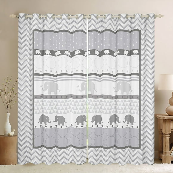 Erosebridal Elephant Print Curtains and Drapes (42x90), Stripes Geometry Black Out Curtains, Cartoon Style Curtains for Living Room, Window Drapes Room Decorative