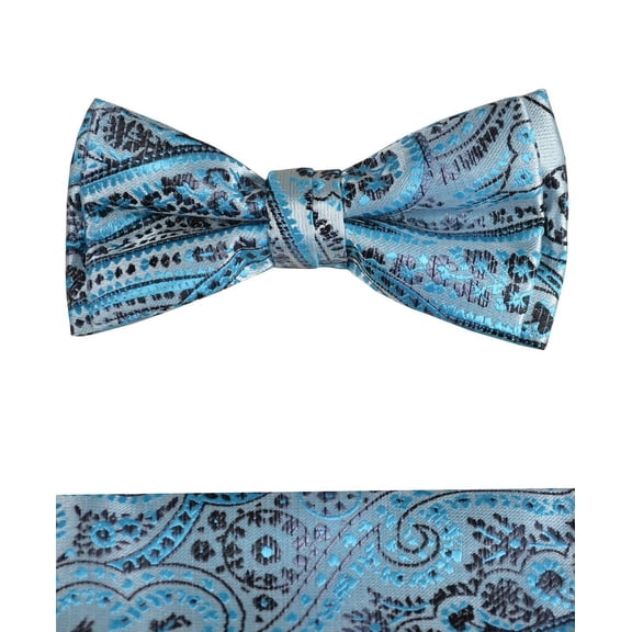 Aqua Blue Boys Bow Tie and Pocket Square Set, Pre-tied
