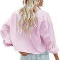 thumbnail image 5 of ZOHIUM Petite Tops for Women Womens Button Down Cropped Shirts Long Sleeve Casual Crop Tops Solid Lapel Blouse Shirt With Chest Pocket Ladies Tops and Blouses Clothes (Pink,S), 5 of 6