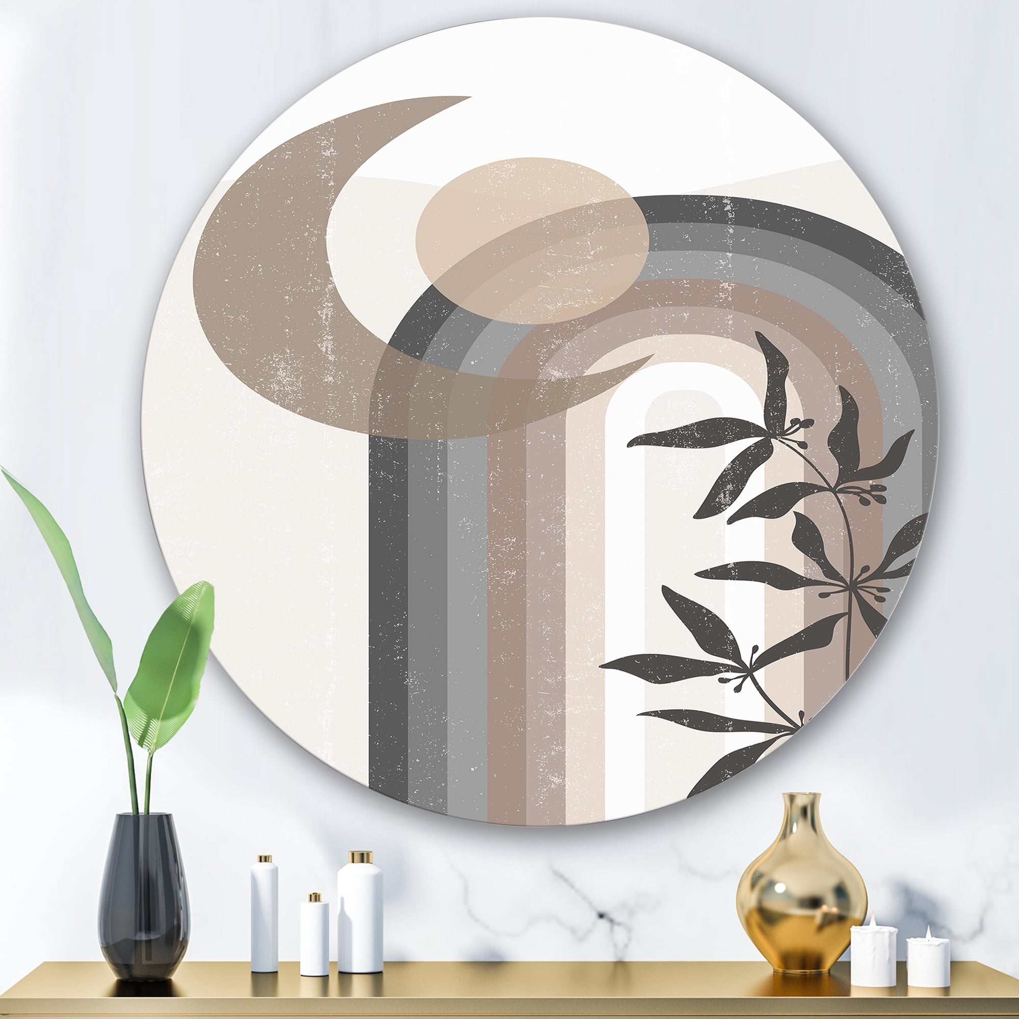Designart 'Abstract Moon and Sun In Gray and Blue' Modern Circle Metal Wall Art 36x36 - Disc of 36
