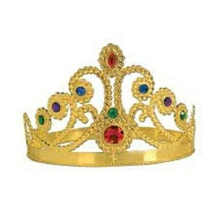 Adult Medieval English Queen Gold Plastic Crown Mardi Gras Costume Accessory